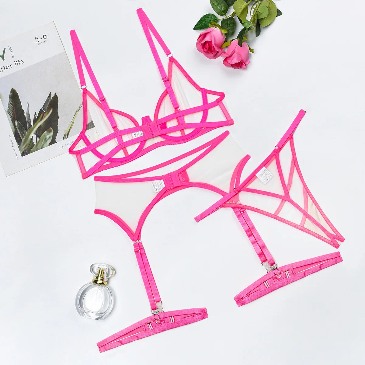 Transparent Strappy Garter Set 